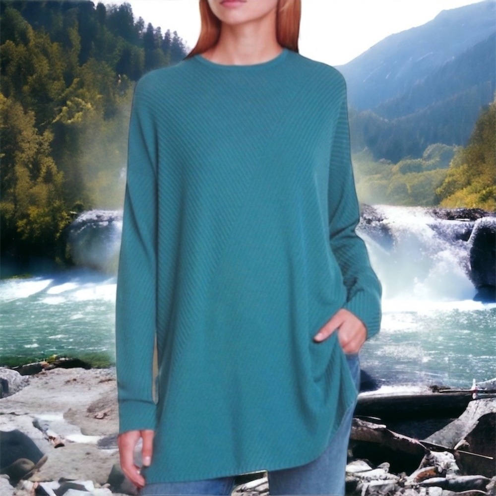 $348 Eileen Fisher Tunic Petite Small P6 P8 Dragonfly Multi Directional Rib NWT